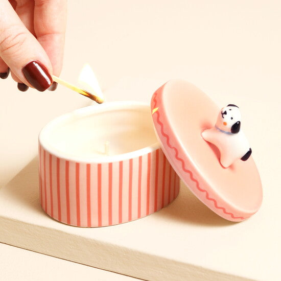 Pink Oval Ceramic Dog Candle Pot