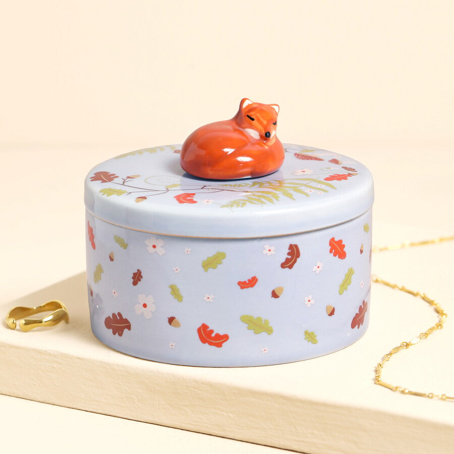 Purple Oval Ceramic Fox Trinket Pot