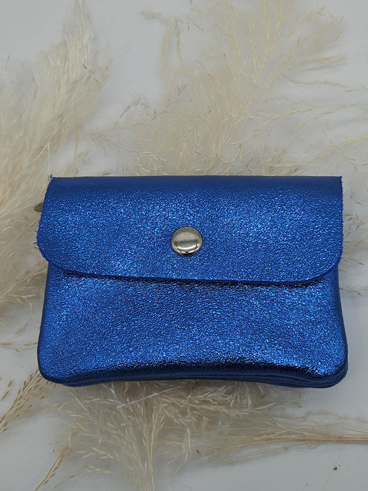 Metallic Leather Button Purse Navy