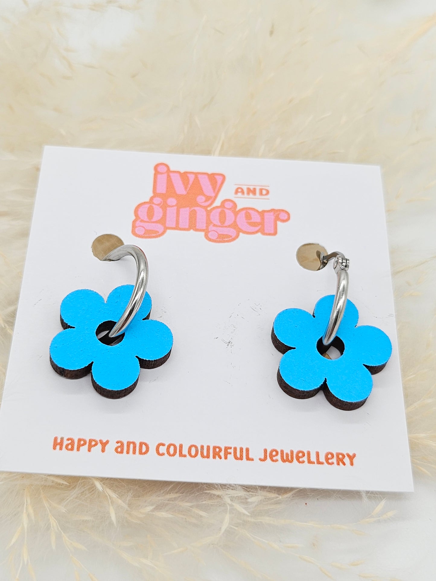 Light Blue Flower Hoop Earrings