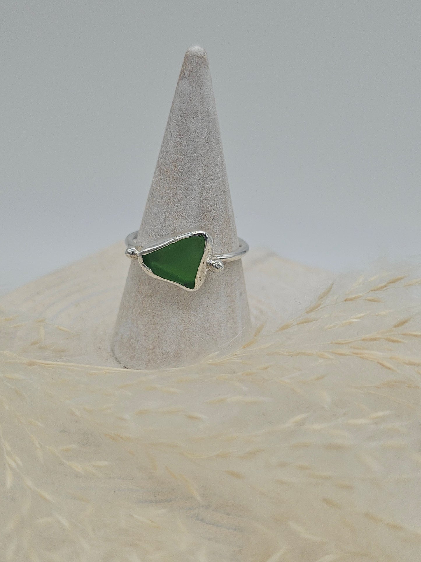 Green Cornish Sea Glass Ring - Size N