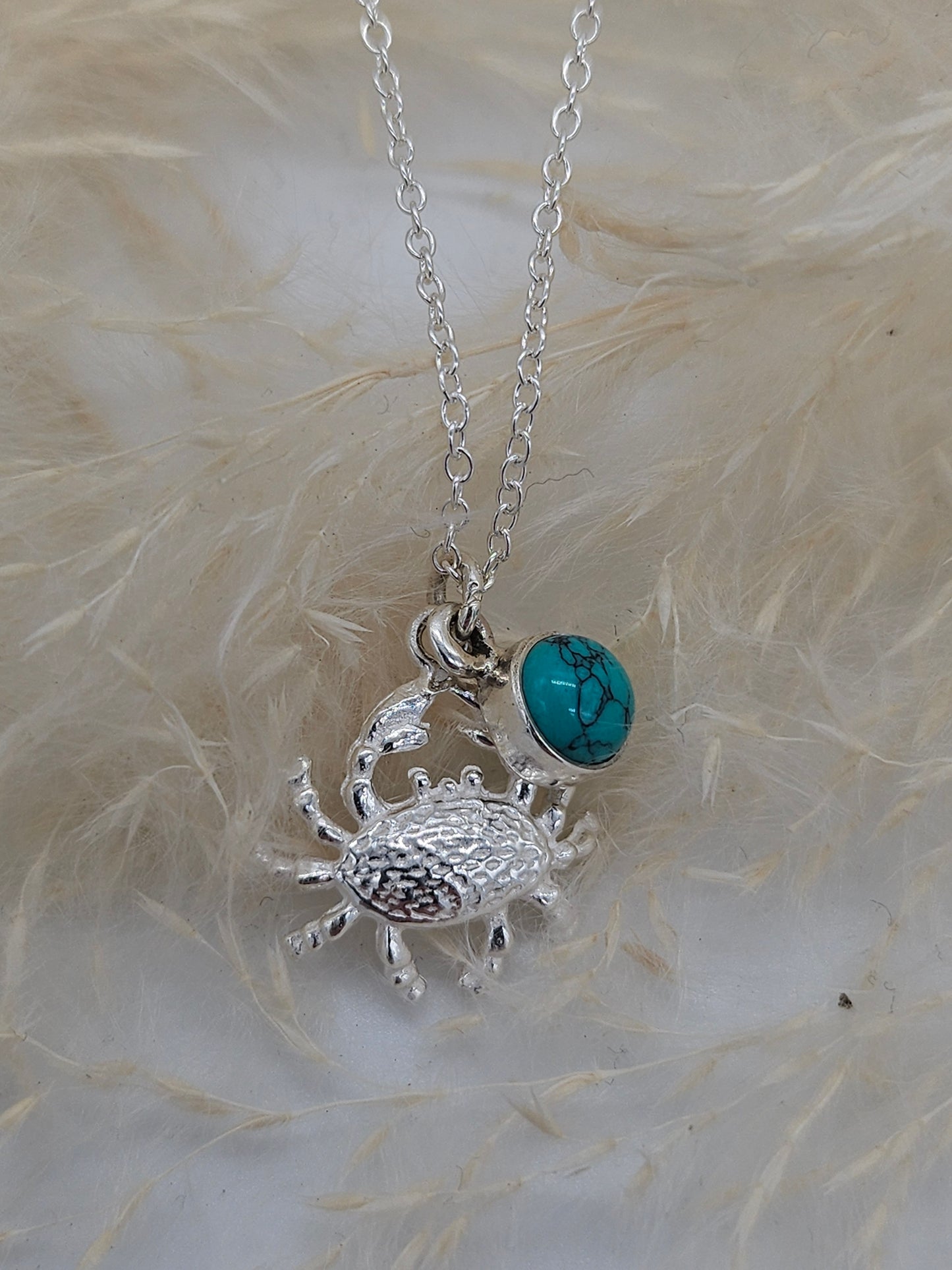 Sterling silver Crab and Turquoise Necklace