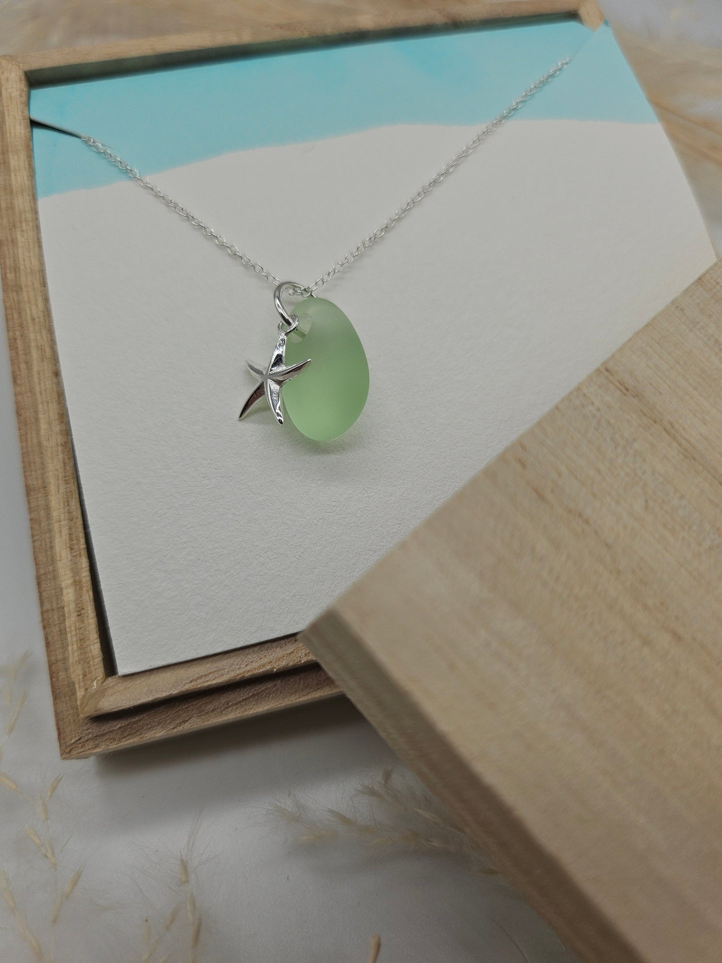 Sea Star & Pale Green Sea Glass Necklace