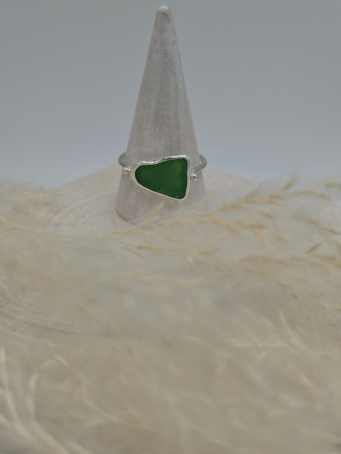 Green Cornish Sea Glass Ring - Size U