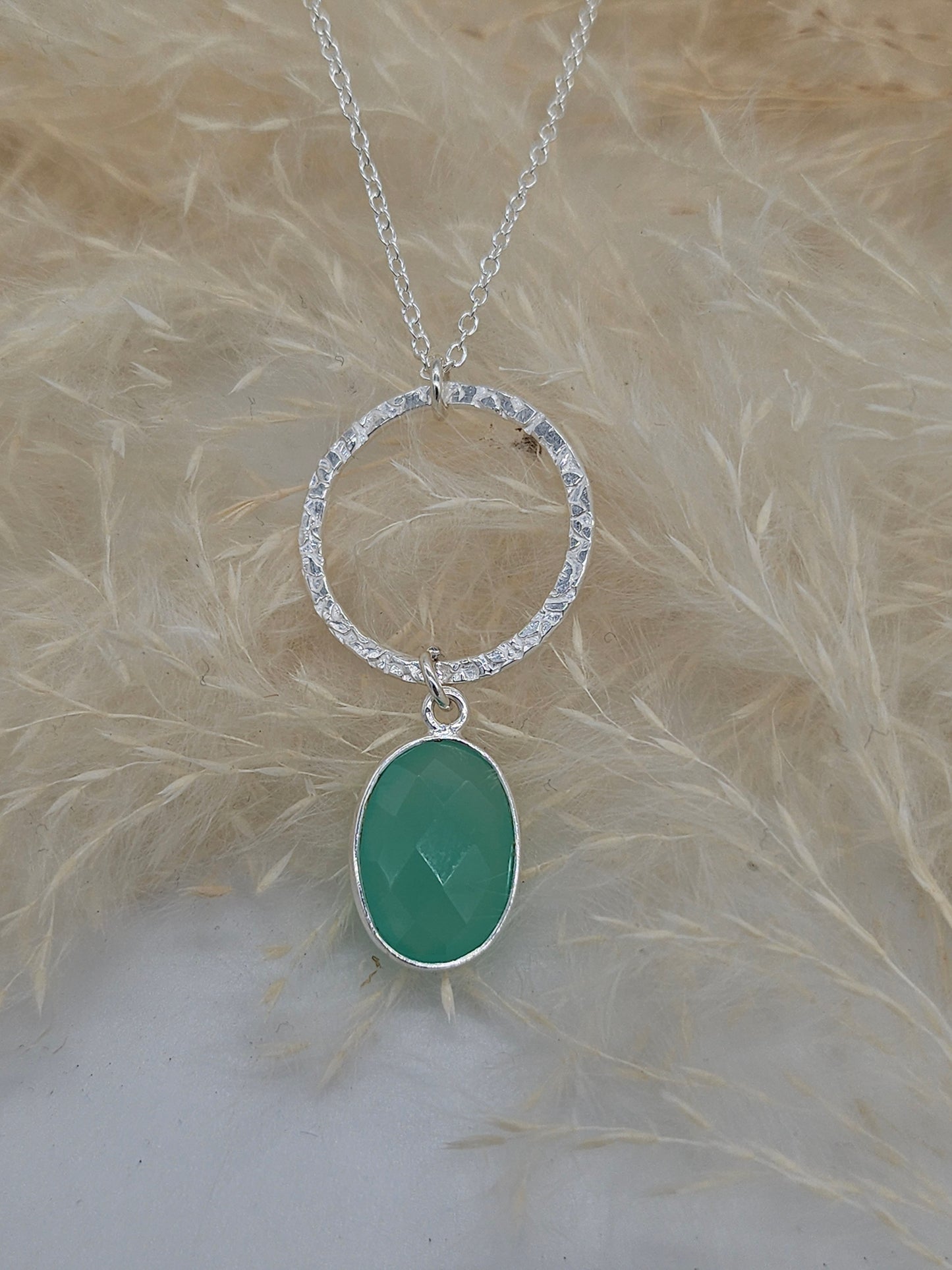 Sterling Silver Necklace With Aqua Chalcedony Gemstone