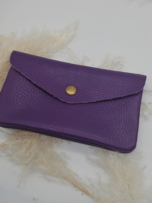 Large Leather Button Purse purple