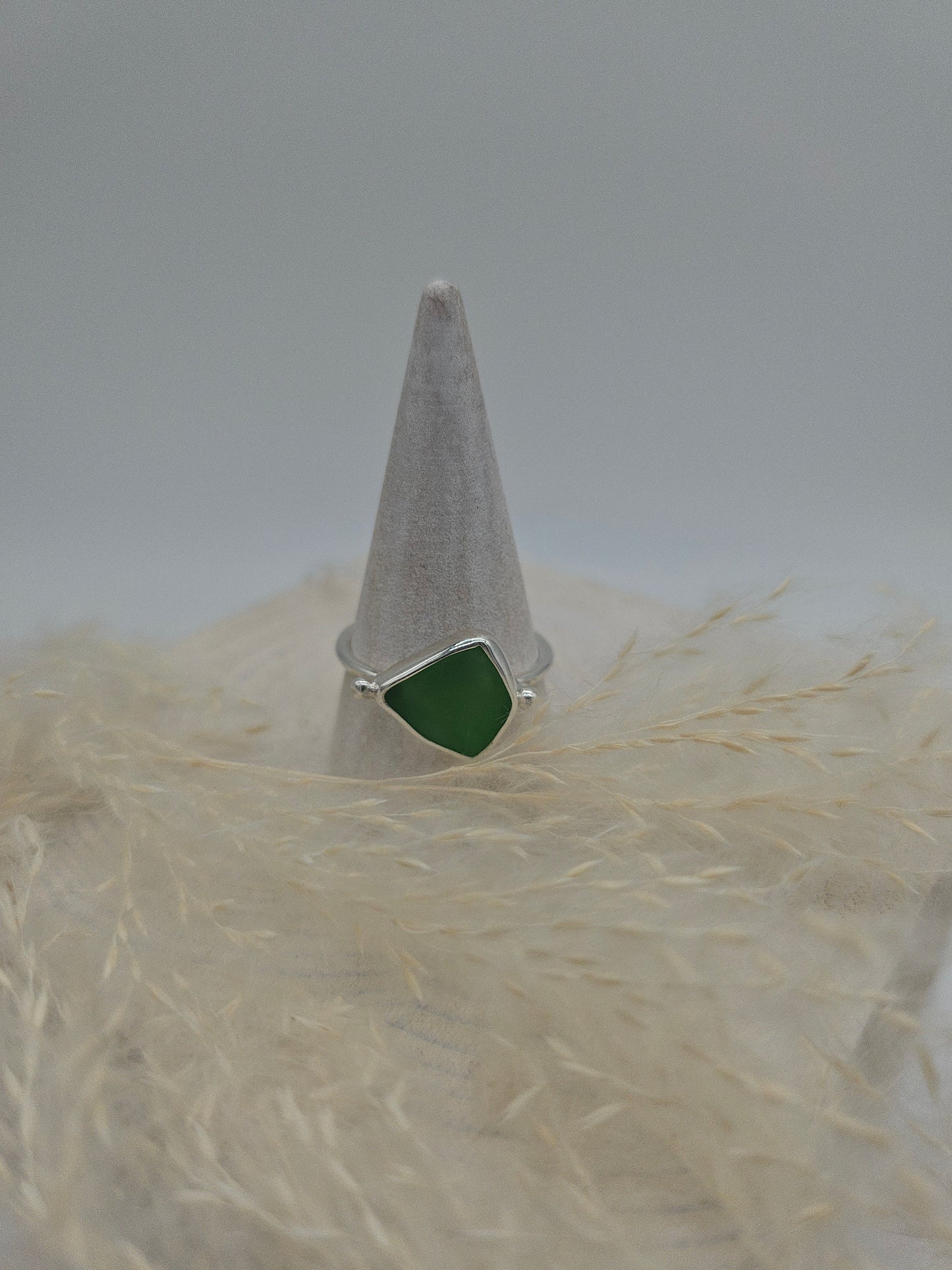 Green Cornish Sea Glass Ring - Size R