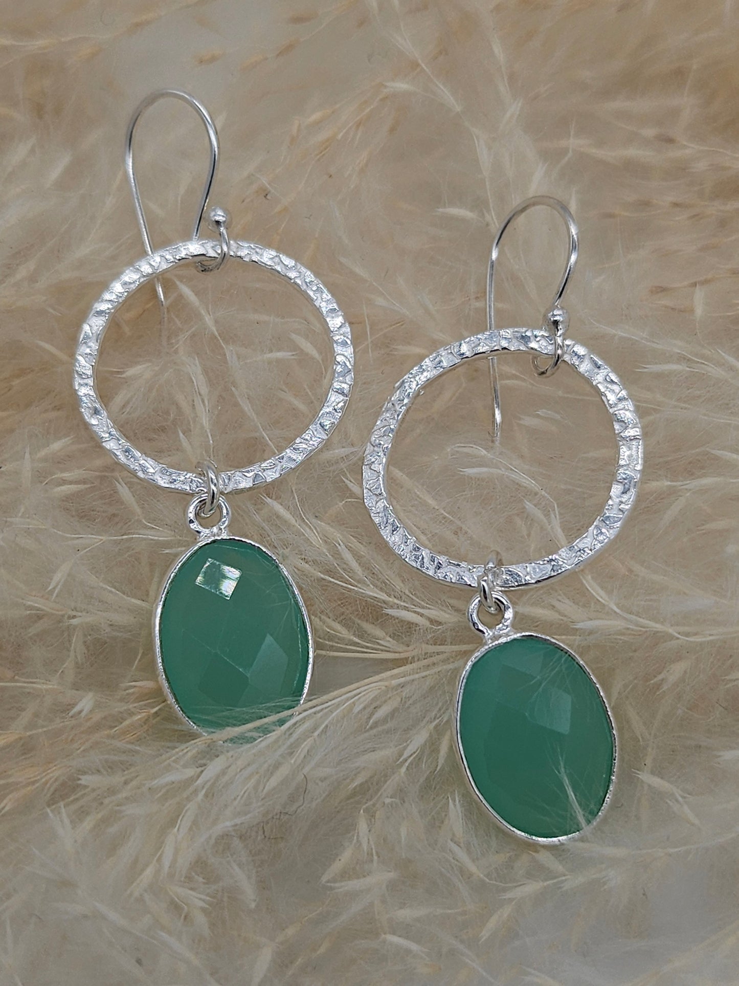 Sterling Silver Earrings with a Aqua chalcedony Quartz Gemstone