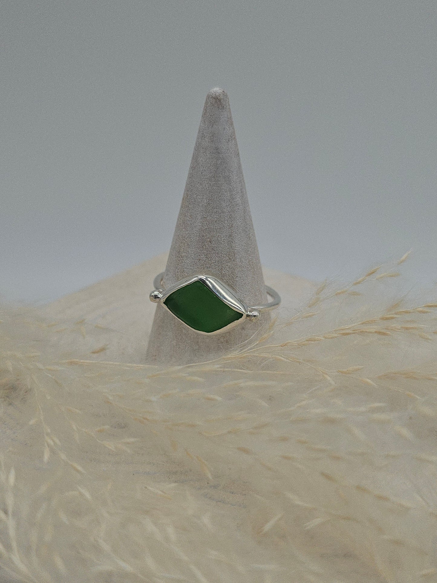 Green Cornish Sea Glass Ring - Size T