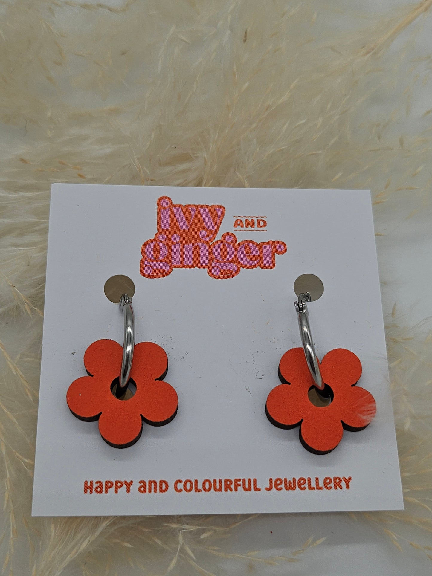 Orange Flower Hoop Earrings