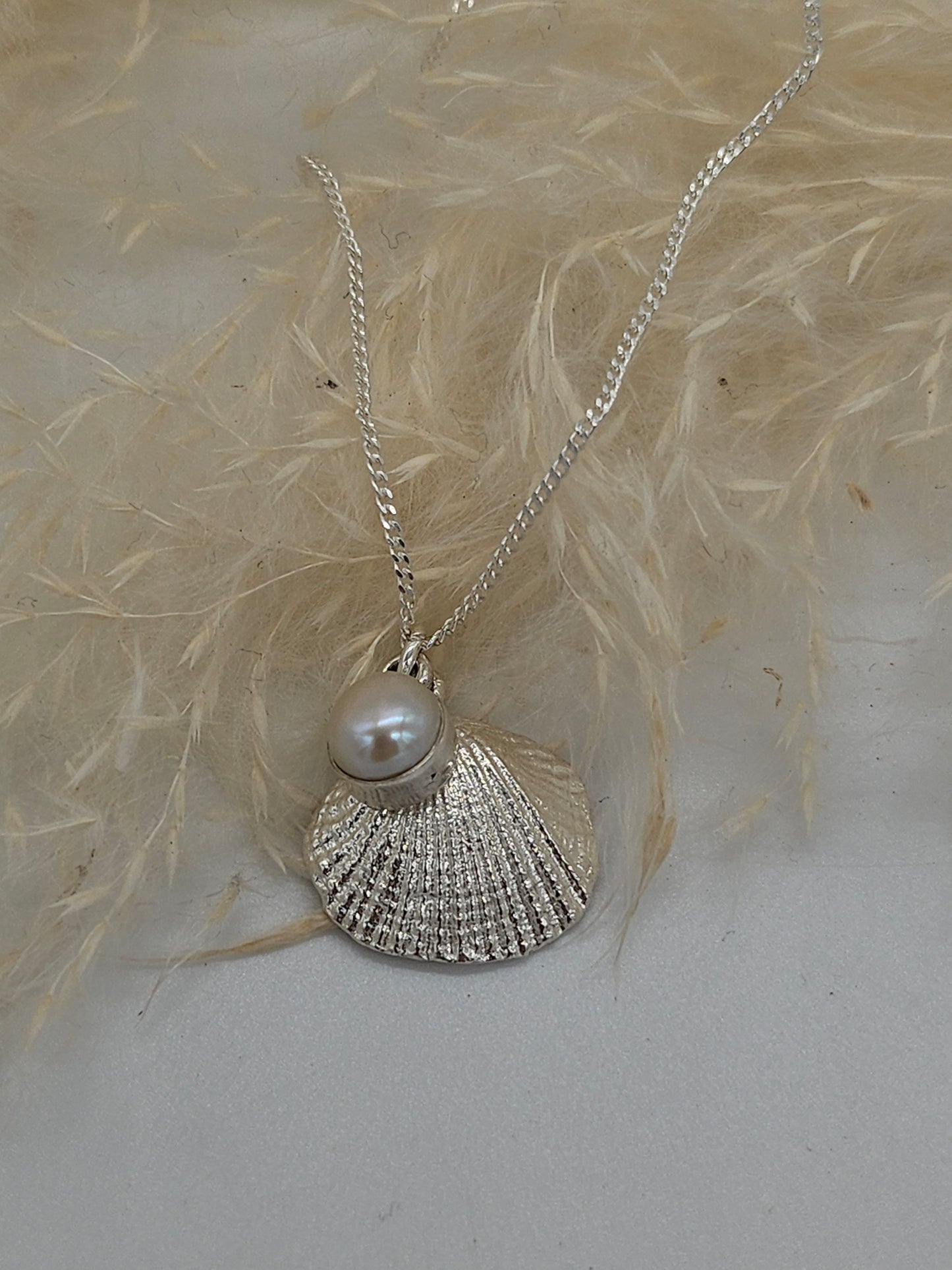 Sterling Silver Shell and Pearl Necklace