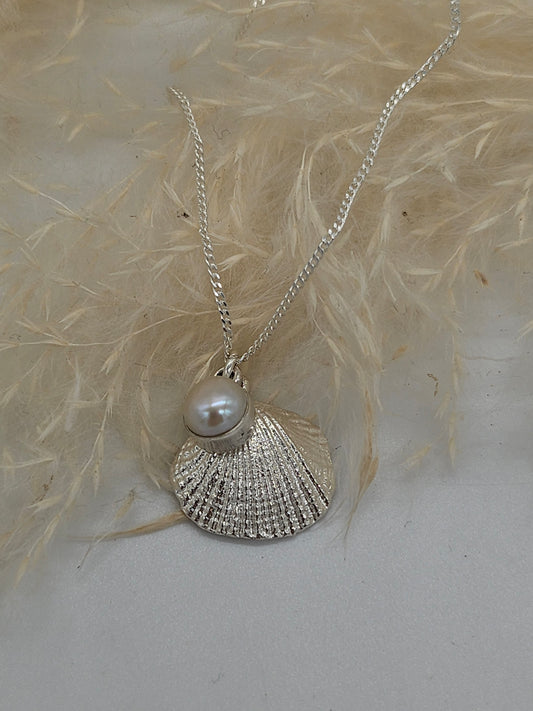 Sterling Silver Shell and Pearl Necklace