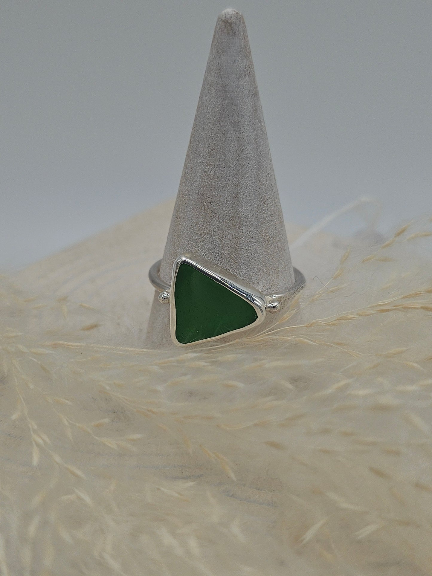 Green Cornish Sea Glass Ring - Size U