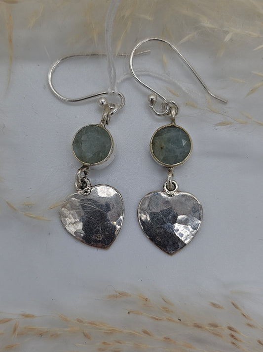 Hammered Sterling Silver Heart and Blue Topaz earrings