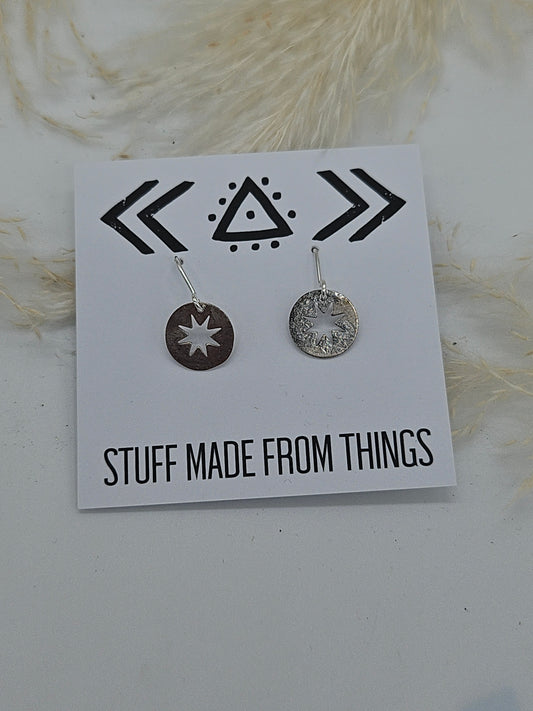 Hammered Silver Tone Star Cut Out Earrings