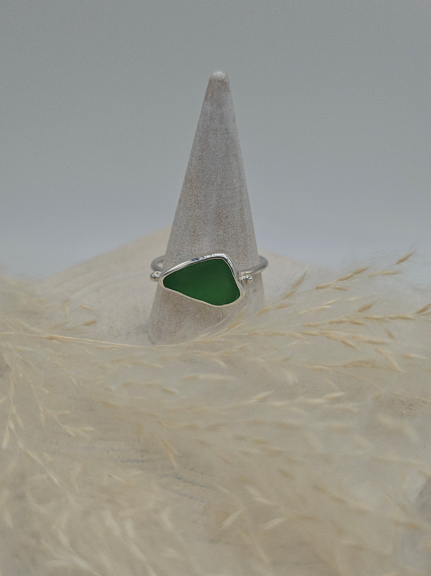 Green Cornish Sea Glass Ring - SizeT