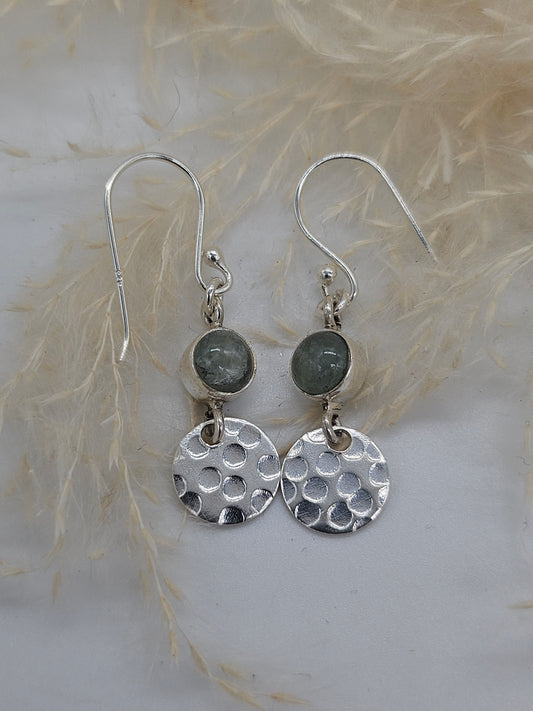 Hammered Sterling Silver Earrings with a Aquamarine Quartz Gemstone