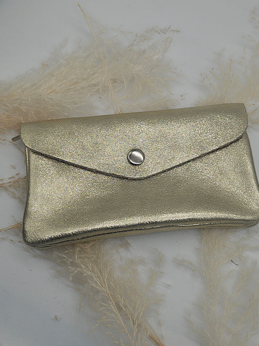 Large Metallic Leather Button Purse Gold