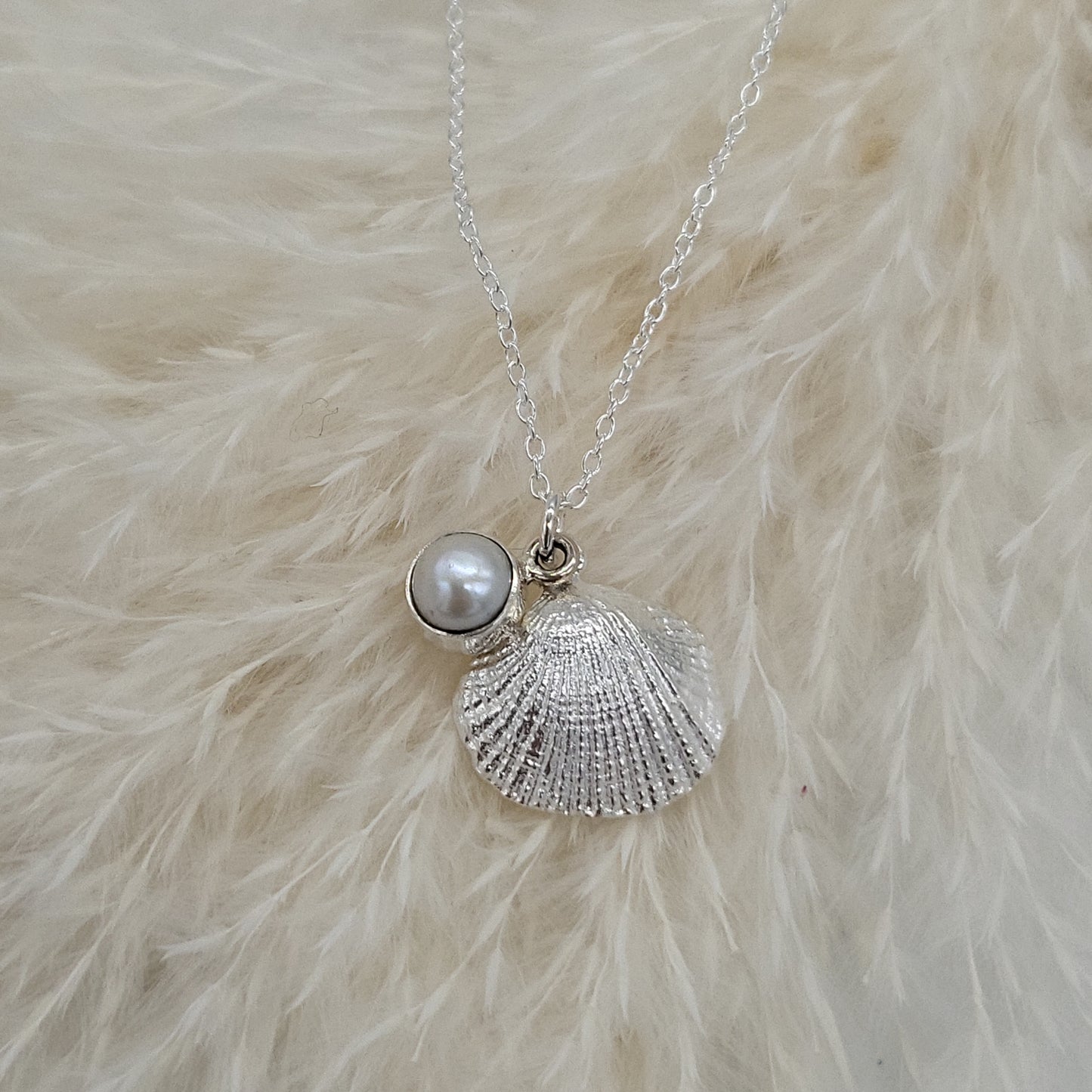 Silver Shell and Pearl Necklace