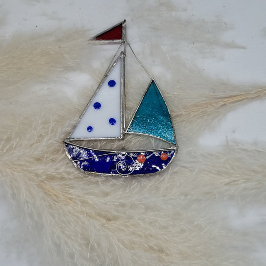Handmade Stained Glass Double Sailboat