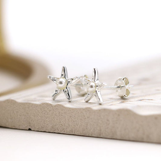 Sterling silver starfish and pearl earrings