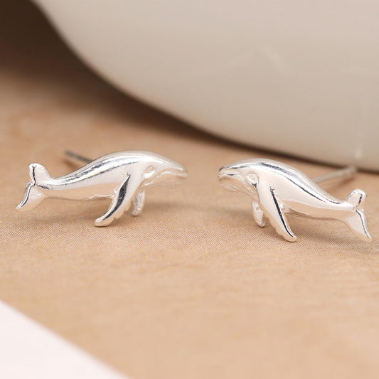 Sterling silver whale stud earrings