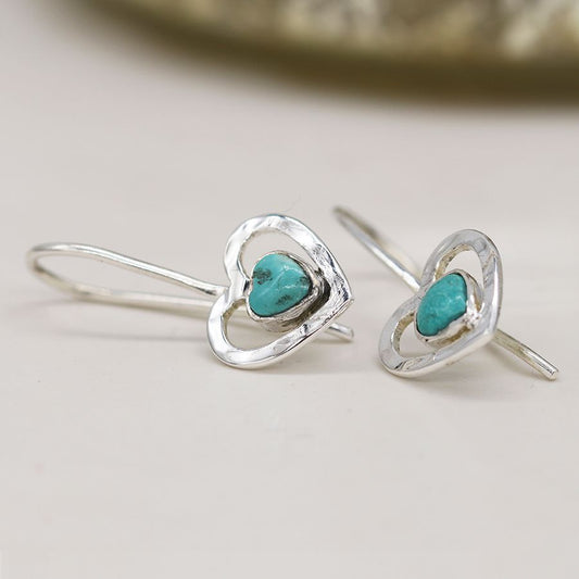 Sterling silver heart drop earrings with turquoise